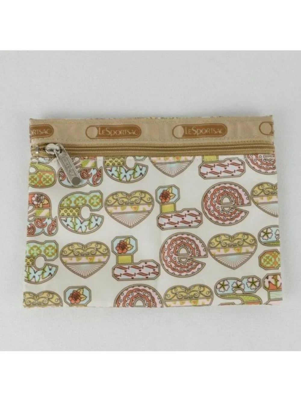 Lesportsac Women's Cream Pink Woven Fabric Zipper Closure Makeup Bag